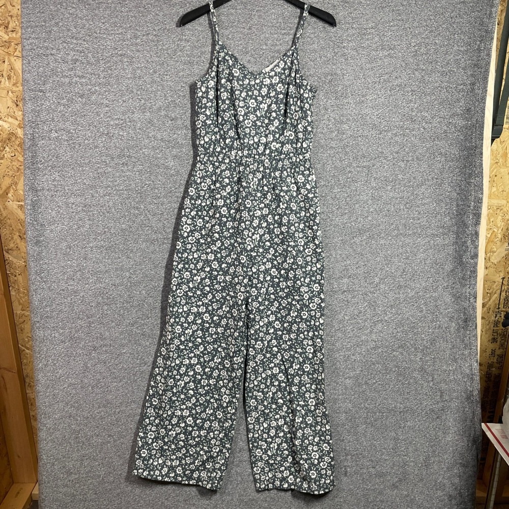 LOFT Outlet Jumpsuit Womens XS Floral Wide Leg Green White Pocket